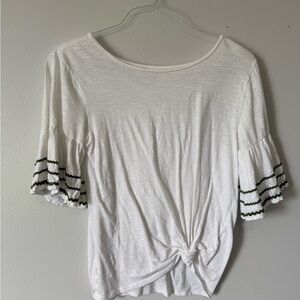 LOFT Cream Ruffled Tie Front Blouse